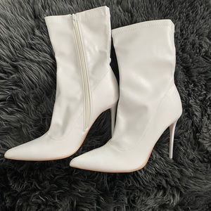 White ankle bootie heels